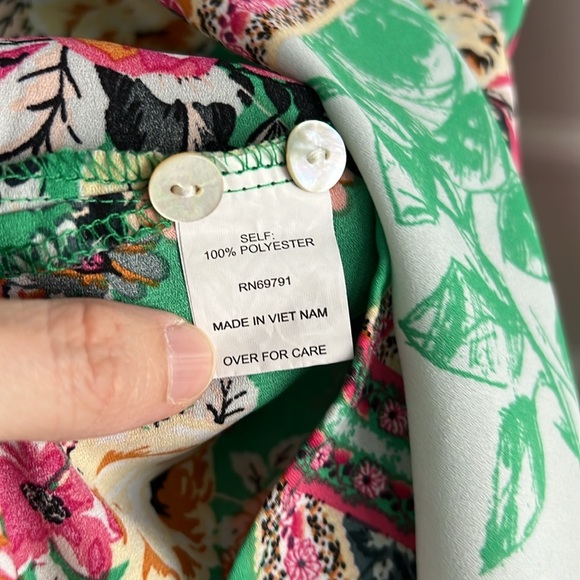 Anthropologie Figueroa & Flower Boho Tunic Pink Green White 3/4 flare Sleeves - Picture 6 of 8